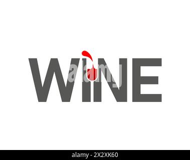 Traubenweinsymbol mit Glas und Rotweinspritzer. Vektor-Alkohol-Getränk-Flaschenetikett, Weingut, Weinberg, Bar und Restaurant-Abzeichen. Silhouette aus Vintage-Weinglas mit Tropfen aus Trauben Stock Vektor