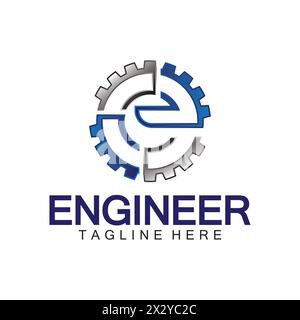 Design des Engineer Logos, Logo des Letter E Gear, Logo des Engineers mit Buchstabe E und Gear-Elementen Stock Vektor