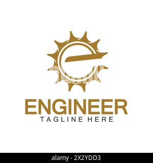 Design des Engineer Logos, Logo des Letter E Gear, Logo des Engineers mit Buchstabe E und Gear-Elementen Stock Vektor