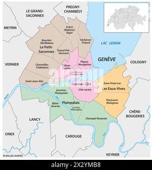 Administrative Vektorkarte der Schweizer Stadt Genf Stockfoto