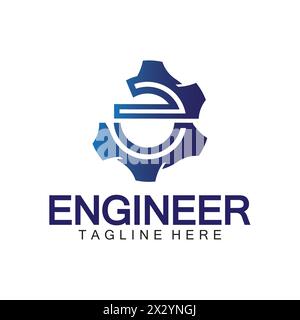 Design des Engineer Logos, Logo des Letter E Gear, Logo des Engineers mit Buchstabe E und Gear-Elementen Stock Vektor