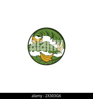 Illustration für Bananen und Bananenblätter, perfekt für Lebensmittel und Farmer-Logos Stock Vektor