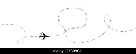 Hintergrund der Fluglinie. Flugzeugsymbol mit Flugroute. Routenlinie für den Reiseteil, Flugbahn für den Reisetag. Vektor Stock Vektor