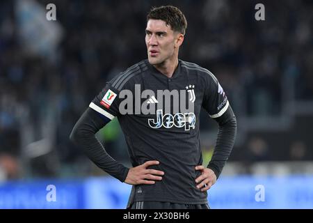 Rom, Latium. April 2024. Dusan Vlahovic im Halbfinale des Italienpokals im zweiten Legspiel zwischen Lazio und Juvenuts im Olympiastadion, Italien, am 23. April 2024. Gutschrift: massimo insabato/Alamy Live News Stockfoto