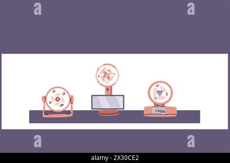 Handgezogener einfacher tragbarer Lüfter – Elektrogerät. Vektorillustration eines Lüfters mit Smartphone. Kann für Banner, Flyer und Post für Elektrogeräte verwendet werden Stock Vektor