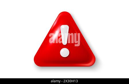 Symbol für das rote Warndreieck 3d. Warnung, Vorsicht oder Notfallbenachrichtigung. Gefahrenhinweis. Vektor Stock Vektor