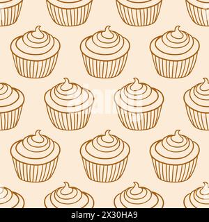 Gebäck, süße Bäckerei, nahtlose Muster Cupcakes. Stock Vektor