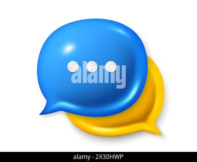 Symbole für Chat-Sprechblasen. 3D-Symbole kommentieren. Sprechen, Dialogfeld mit Auslassungszeichen. Social-Media-Dialogbanner. Vektor Stock Vektor