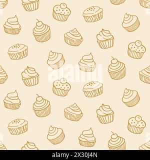 Gebäck, süße Bäckerei, nahtlose Muster Cupcakes. Stock Vektor