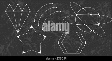 Y2K-Frames Sammlung. Minimalistische lineare Rahmen, Bögen, Elemente, geometrische Formen und Linien. Ästhetische Rahmen für Posterdesign, Vektor eingelegt Stock Vektor