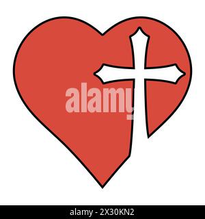 Kreuz Kreuz Kreuz Herz, Logo religiöse Gemeinschaft, Symbol Liebe Glauben Gott Stock Vektor