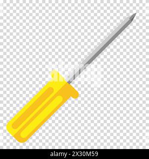 Schraubendreher mit gelbem Griff, Arbeit, Arbeit, Bau, Mann für eine Stunde, flaches Design, einfaches Bild, Zeichentrickstil. Spezialwerkzeugkonzept. Stock Vektor