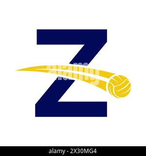 Volleyball-Logo auf Buchstabe Z-Konzept mit beweglichem Volleyball-Symbol. Volleyball-Schild Stock Vektor