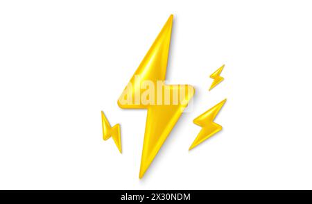 Blitz, Energie-Power-Blitz-3D-Symbole. Realistisches 3D-Elektrodesign. Batteriesymbol. Vektor Stock Vektor