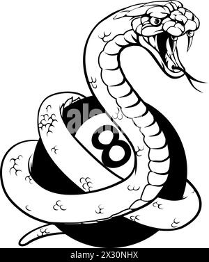 Schlangenpool 8 Ball Billard Maskottchen Cartoon Stock Vektor