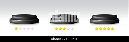 3D-Podium-Plattform mit Feedback zur Star-Bewertung. Stellen Sie sich auf, um Kosmetikprodukte zu zeigen. Bühnenvorführung auf Sockel. Vektor Stock Vektor