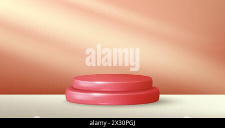 Realistisches Podium mit 3D-Zylinder mit pastellgelbem Hintergrund. Abstrakte geometrische Plattform. Minimale Szene. Vektor Stock Vektor