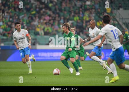 Der Beijing Guoan Football Club besiegte den Qingdao West Coast Football Club mit 4-1 in der siebten Runde der Chinesischen Super League (CSL) 2024 in Peking. Stockfoto