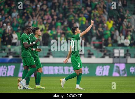 Der Beijing Guoan Football Club besiegte den Qingdao West Coast Football Club mit 4-1 in der siebten Runde der Chinesischen Super League (CSL) 2024 in Peking. Stockfoto