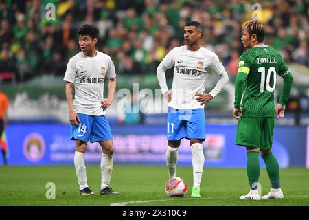 Der Beijing Guoan Football Club besiegte den Qingdao West Coast Football Club mit 4-1 in der siebten Runde der Chinesischen Super League (CSL) 2024 in Peking. Stockfoto