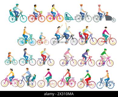 Eine große Gruppe von Radfahrern isolierte Illustration Stockfoto