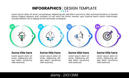 Infografik-Vorlage mit Symbolen und 4 Optionen oder Schritten. Origami-Kreise. Kann für Workflow-Layout, Diagramm, Banner und Webdesign verwendet werden. Vektorillustrat Stock Vektor
