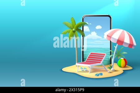 Bannertelefon für die Sommerzeit, Partybar-App für die Saison, tropisches Obst. Vektor Stock Vektor