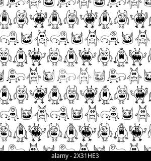 Niedliche Halloween Monster Kreaturen Nahtloses Muster Stock Vektor