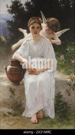 Premiere rêverie (englisch: First Reverie) ist ein Gemälde des französischen Künstlers William-Adolphe Bouguereau aus dem 19. Jahrhundert. Stockfoto