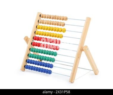 Mehrfarbiger Abakus für Kinder isoliert auf weißem Hintergrund. Stockfoto