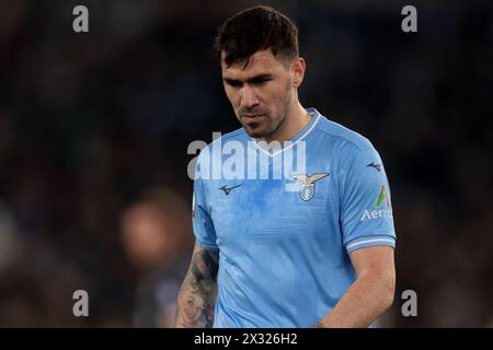 Rom, Italien. April 2024. Alessio Romagnoli von SS Lazio reagiert beim Coppa Italia Halbfinale 2nd Leg Match in Olimpico, Rom. Der Bildnachweis sollte lauten: Jonathan Moscrop/Sportimage Credit: Sportimage Ltd/Alamy Live News Stockfoto