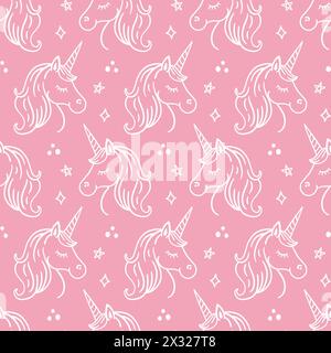 Niedliches Einhorn Hand Gezeichnetes Doodle Nahtloses Muster Stock Vektor