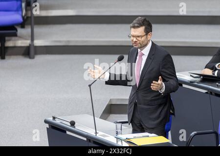 Marco Buschmann FDP, Bundesminister der Justiz, aufgenommen waehrend der Regierungsbefragung, in Berlin, 24.04.2024. Berlin Deutschland *** Marco Buschmann FDP , Bundesjustizminister, während der Regierungskonsultation in Berlin, 24 04 2024 Berlin Deutschland Copyright: xLorenzxHuterxphotothek.dex Stockfoto