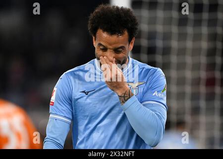 Felipe Anderson von SS Lazio sieht beim Halbfinalspiel zwischen SS Lazio und Juventus FC im Olimpico-Stadion in Rom (Italien) am 23. April 2024 niedergeschlagen aus. Stockfoto