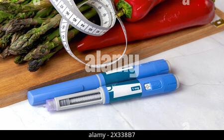 Ozempic Insulininjektionsstift für Diabetiker und Gewichtsverlust. Stockfoto