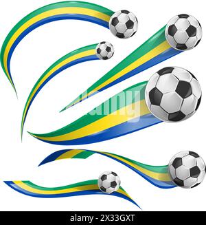 Gabun-Flagge mit Fußball-Set-Symbol. Vektorabbildung Stock Vektor