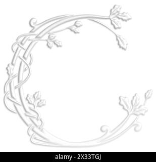 Illustration im Art déco-Stil, die eine Grenze mit Eichenblättern schafft, die wie ein Gipsschmuck aussehen Stockfoto