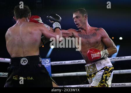 24. April 2024; Hordern Pavilion, Sydney, NSW, Australien: Australian Super Welterweight Title, Nikita Tszyu gegen Danilo Creati; Danilo Creati trifft Nikita Tszyu Stockfoto