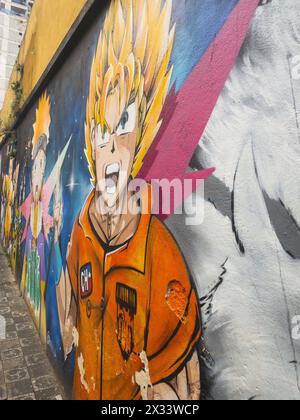 Straßenkunst im japanischen Stadtteil Liberdade, São Paulo, Brasilien. April 2024. Stockfoto