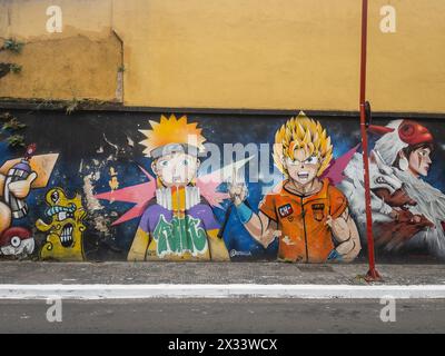 Straßenkunst im japanischen Stadtteil Liberdade, São Paulo, Brasilien. April 2024. Stockfoto