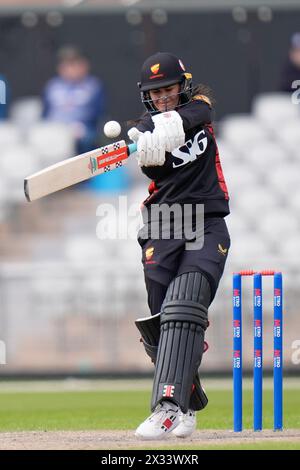 24. April 2024; Emirates Old Trafford, Manchester, England: Rachael Heyhoe Flint Trophy Cricket, Lancashire Thunder versus Sunrisers; Ariana Dowse von Sunrisers in Batting Action Stockfoto