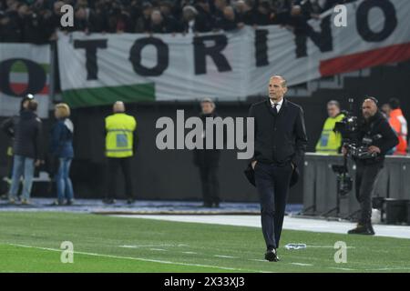 Rom, Italien. April 2024. Massimiliano Allegri Coack von Juventus FC Look während des Halbfinalspiels Second Leg - Coppa Italia zwischen SS Lazio gegen Juventus FC im Olimpic Stadium am 23. April 2024 in Roma, italien Endpunktzahl 2-1 (Credit Image: © Agostino Gemito/Pacific Press via ZUMA Press Wire) NUR REDAKTIONELLE VERWENDUNG! Nicht für kommerzielle ZWECKE! Stockfoto