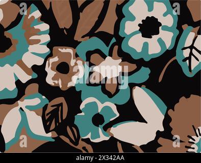 Nahtloses Muster mit Blumen und Blättern. Handgezeichneter Hintergrund. blumenmuster für Tapeten oder Stoff. Blumenrose. Botanische Kachel. Stock Vektor