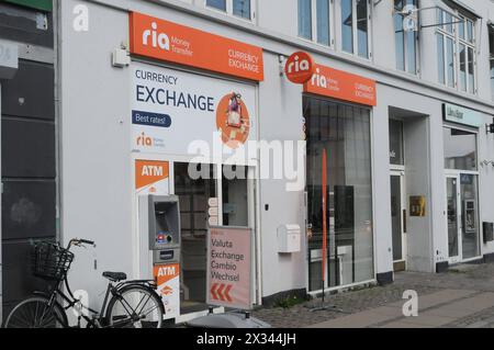 Kopenhagen/Dänemark/24. April 2024/Wechselstube von Ria für Geldtransfers in dänischer Hauptstadt. Photo.Francis Joseph Dean/Dean Bilder sind nicht für kommerzielle Zwecke bestimmt Stockfoto