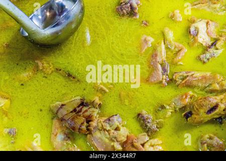 Schließen Sie Opor Ayam (Hühnercurry). Dieses Essen ist eines der indonesischen Gerichte, es schmeckt herzhaft und leicht scharf Stockfoto