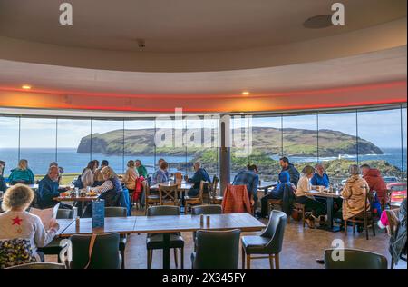 Blick auf das Calf of man vom Sound Cafe, Port Erin, Isle of man, England, Großbritannien Stockfoto