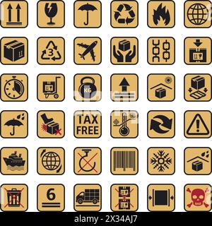 Verpackungssymbole, Frachtsymbole, Vektorillustration Stock Vektor