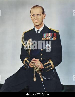 Ein Porträt von Philipp, H.R.H., dem Herzog von Edinburgh, Ehemann von Königin Elisabeth II Als dienstälteste Gemahlin in der britischen Geschichte war Prinz Philip bekannt für sein Engagement für zahlreiche karitative Bestrebungen, seine unerschütterliche Unterstützung des Monarchen und sein ausgeprägtes Pflichtgefühl. Stockfoto