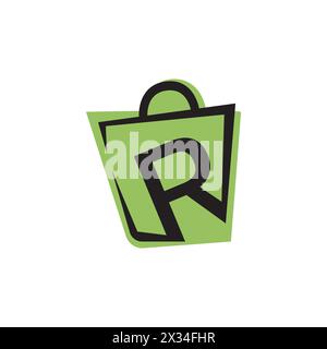 Einkaufstasche mit Logo mit Buchstabe R-Grafik und abstraktem Konzeptvektor. Einkaufstasche-Logo auf Buchstabe r Vorlage Einkaufstasche auf r Brief Ersteinkauf Stock Vektor