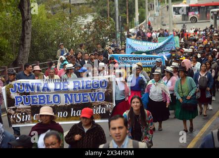 CUENCA-MARCHA CONTRA MINERAS-A FAVOR DEL AGUA Cuenca,Ecuador 24 de abril de 2024 EN la manana de hoy desde el parque de San Roque hasta el parque Calderon organisiones de Azuay convocadas por el Frente Nacional Antiminero, Realizaron la marcha para exigir a las autoridades de turno que ayuden a cuidar la naturalezaÂ el Agua, los rios, los paramos y los territoriosÂ. Una gran cantidad de personas que defienden los paramos y el Agua protestaron al gobierno nacional. foto Boris Romoleroux/API. SOI-CUENCA-MARCHACONTRAMINERAS-AFAVORDELAGUA-9570D4849ED28C4EA885A150A526D3 *** CUENCA-MARSCH GEGEN Stockfoto